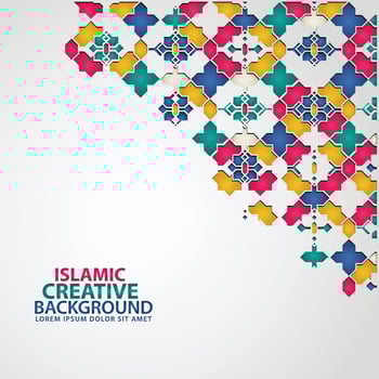 Islamic design greeting card background template with ornamental colorful detail of floral mosaic islamic art ornament vector