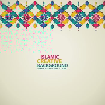 Islamic design greeting card background template with ornamental colorful detail of floral mosaic islamic art ornament vector
