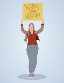 young women holding a poster vector