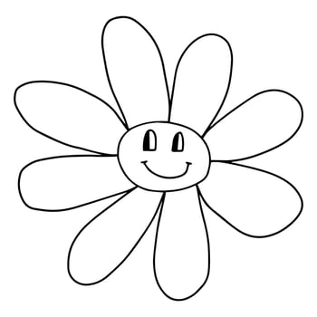 Groovy Smiley Flower Hippie. Positive 70s retro smiling daisy flower print. vector