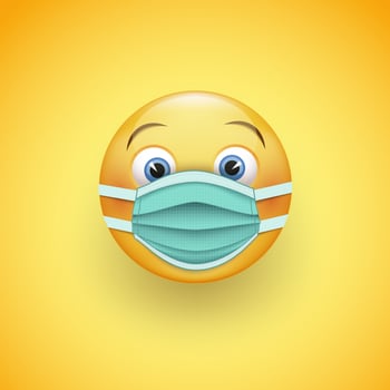 Smile emoticon in protective surgical mask. Icon for coronavirus outbreak. Wear a medical mask to prevent the spread of the disease. Vector illustration