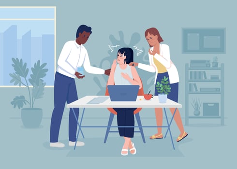 Panic attack at office flat color vector illustration