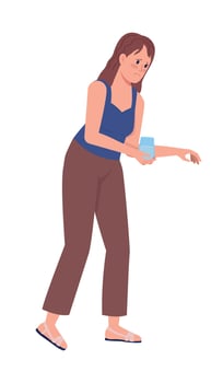 Lady holding glass of water semi flat color vector character