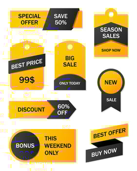 Vector stickers, price tag, banner, label. Coupon sale, offers and promotions   vector template. Shop price tag, retail, commerce, business