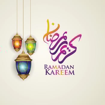 Luxurious design ramadan kareem with arabic calligraphy, crescent moon, traditional lantern and mosque pattern texture islamic background. Vector illustration.