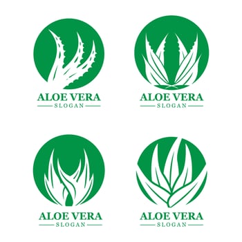 Green plant aloe vera logo vector icon symbol many benefits