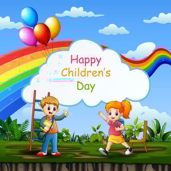 Happy children's day background poster with happy kids vector