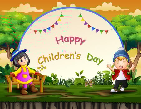 Happy children's day background with happy kids vector