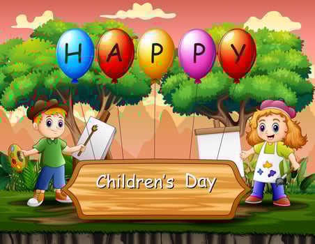 Happy children's day template with kids painting vector