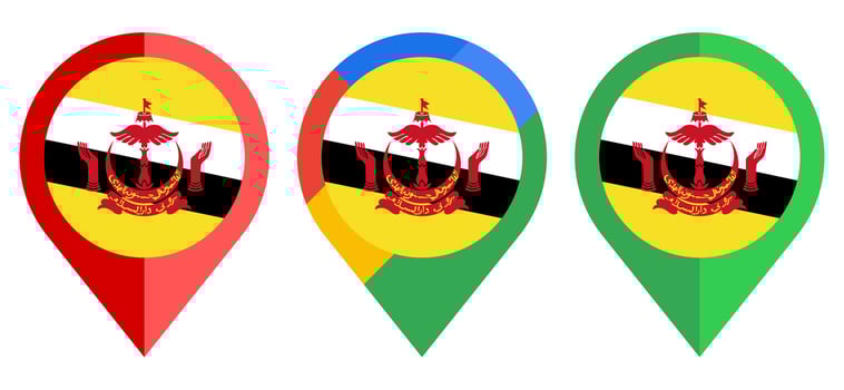 flat map marker icon with brunei darussalam flag isolated on white background vector