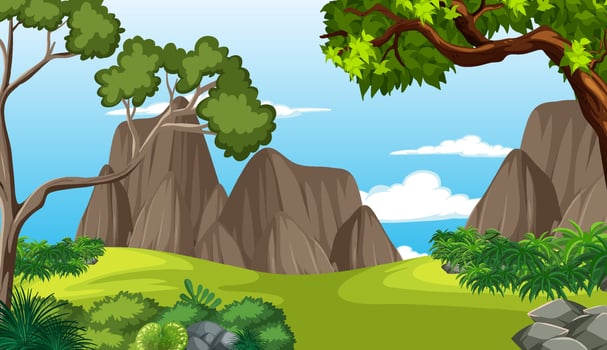 Prehistoric forest scene background vector