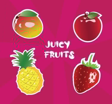 Juicy fruits stickers vector