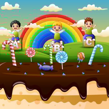 Happy kids in a sweet land illustration vector