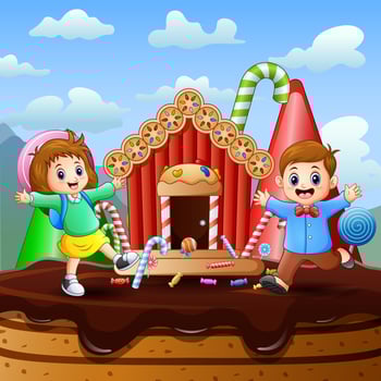 Little kids playing in a sweet land illustration vector