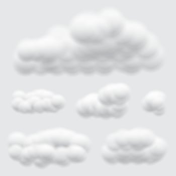 set of fluffly cloud shape on background vector