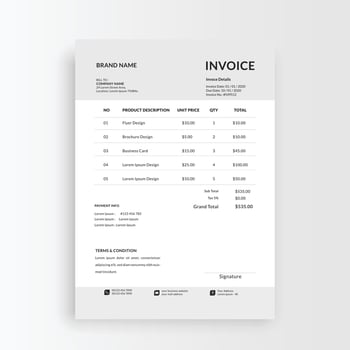 Clean and minimalist business invoice template, receipt voucher, sales invoice vector