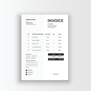 Clean and minimalist business invoice template, receipt voucher, sales invoice vector