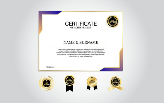 Modern elegant blue and gold diploma certificate template. Use for printing, diploma, graduation vector