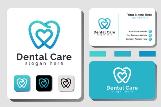 modern line art Dental care logo with business card design vector