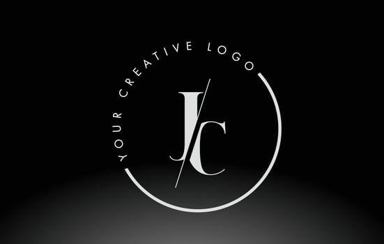 White JC Serif Letter Logo Design with Creative Intersected Cut. vector