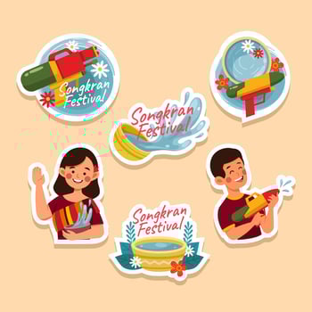 Set of Songkran Festival Sticker vector