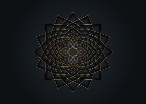 Gold lotus flower mandala, Seed of life symbol Sacred Geometry. Logo icon  Geometric mystic mandala of alchemy esoteric Flower. Vector golden line art divine meditative amulet isolated on black