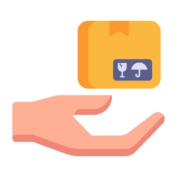 Parcel in hand, flat icon of a parcel care vector