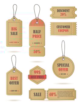 Vector stickers, price tag, banner, label. Coupon sale, offers and promotions   vector template. Shop price tag, retail, commerce, business