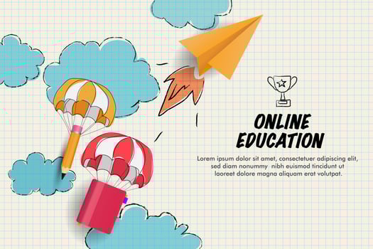 online education with pencil and book illustration in vector design. background banner or promo education.