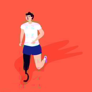 Disabled athlete engaged in jogging. Stressful situations vector
