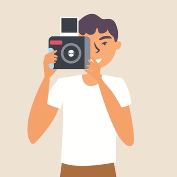 The guy takes pictures on camera vector