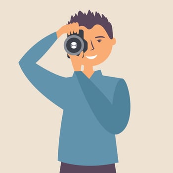 The guy takes a picture on the camera. Photographer vector