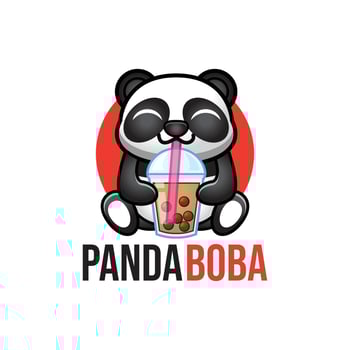 Cute panda holding boba logo vector illustration