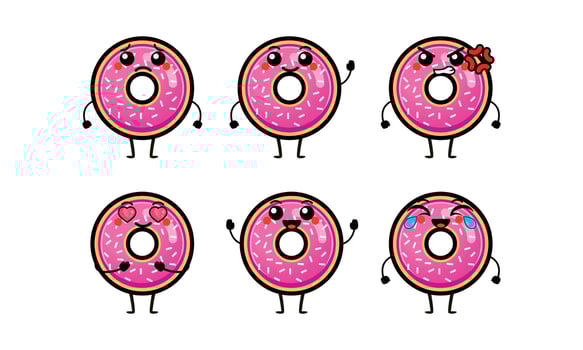 Cute pink donut character vector illustration
