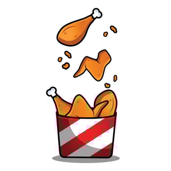 flying fried chicken with bucket cartoon vector