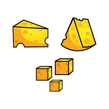 Set of cheese parts and slices isolated on a white background vector