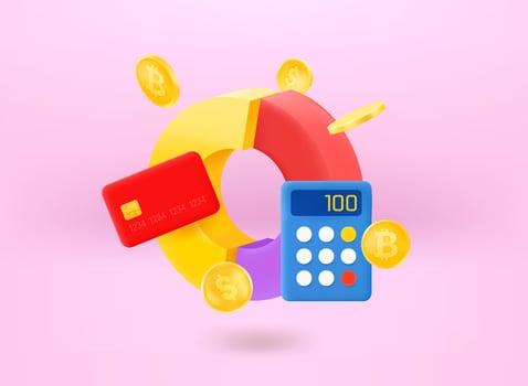 Business concept with chart and money. 3d vector illustration