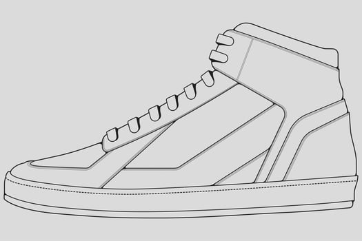 Shoes sneaker outline drawing vector, Sneakers drawn in a sketch style, black line sneaker trainers template outline, vector Illustration.
