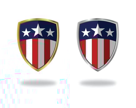 Gold and Silver 3d shield vector USA logo, Medal, Badge, Sign, Symbol Vector