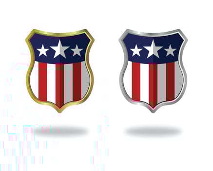 Gold and Silver 3d shield vector USA logo, Medal, Badge, Sign, Symbol Vector