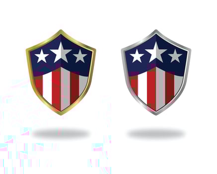 Gold and Silver 3d shield vector USA logo, Medal, Badge, Sign, Symbol Vector