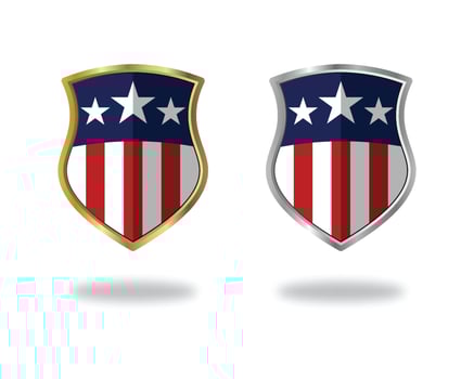 Gold and Silver 3d shield vector USA logo, Medal, Badge, Sign, Symbol Vector