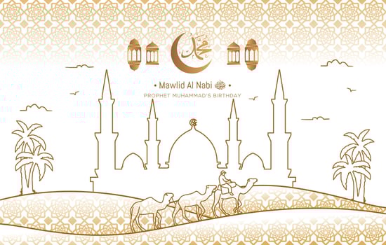 Mawlid al nabi islamic greeting card with arabic calligraphy. vector