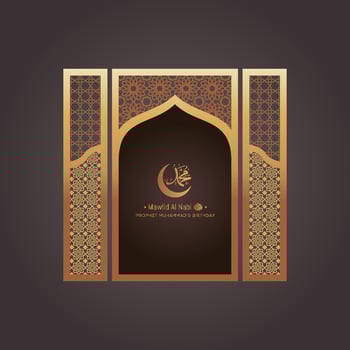 Mawlid al nabi islamic greeting card with arabic calligraphy. vector