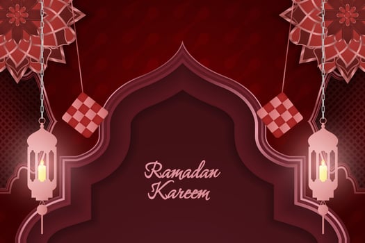 Ramadan Kareem Islamic background red with line element vector