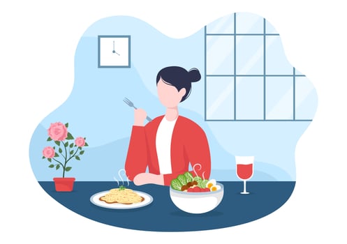 People Eating Food at Each Meal with Health Benefits, Balanced Diet, Vegan,  Nutritional and the Food Should be Eaten Every Day in Flat Background Illustration vector