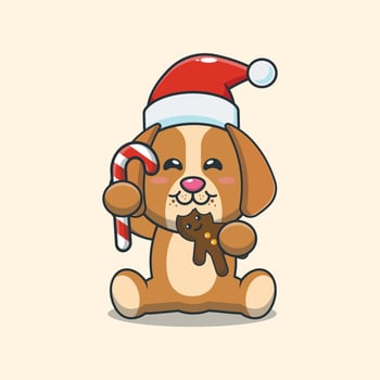 Cute dog eating christmas cookies and candy vector