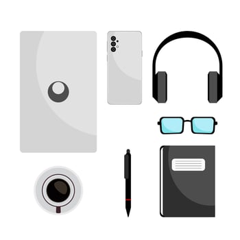 Illustration Businessmen Tools Work On the Desk. Vector Design Illustration