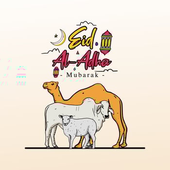 Design Vector Illustration Eid Adha Mubarak with Sketch Style complete with animal Illustration. Suitable for greeting card, poster and banner.
