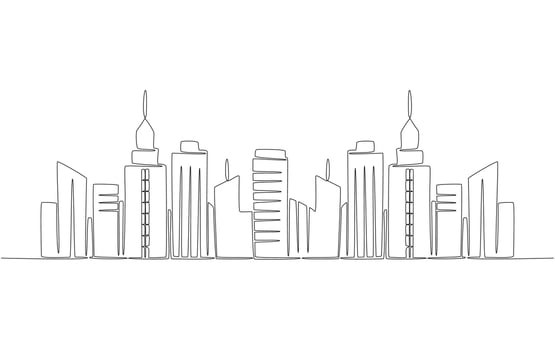 Continuous Line for Building View Vector Illustration.